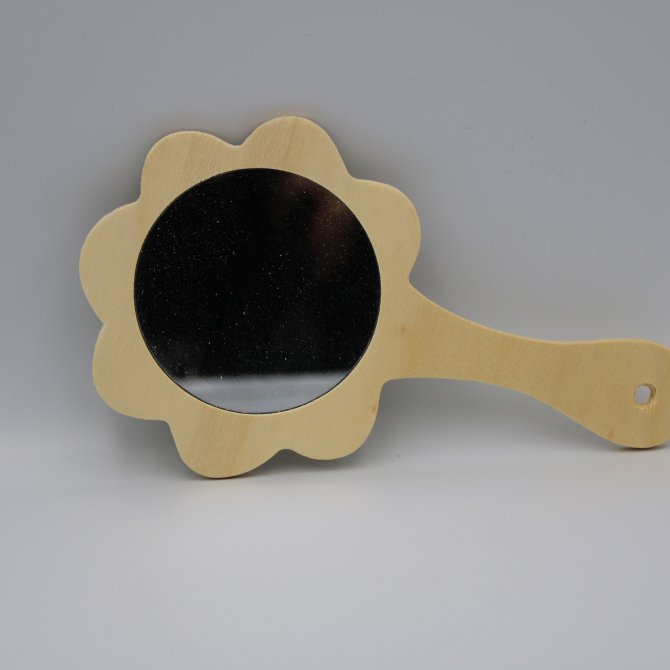 Oglinda rotunda pe suport mdf floare cu maner 18x10 cm 2